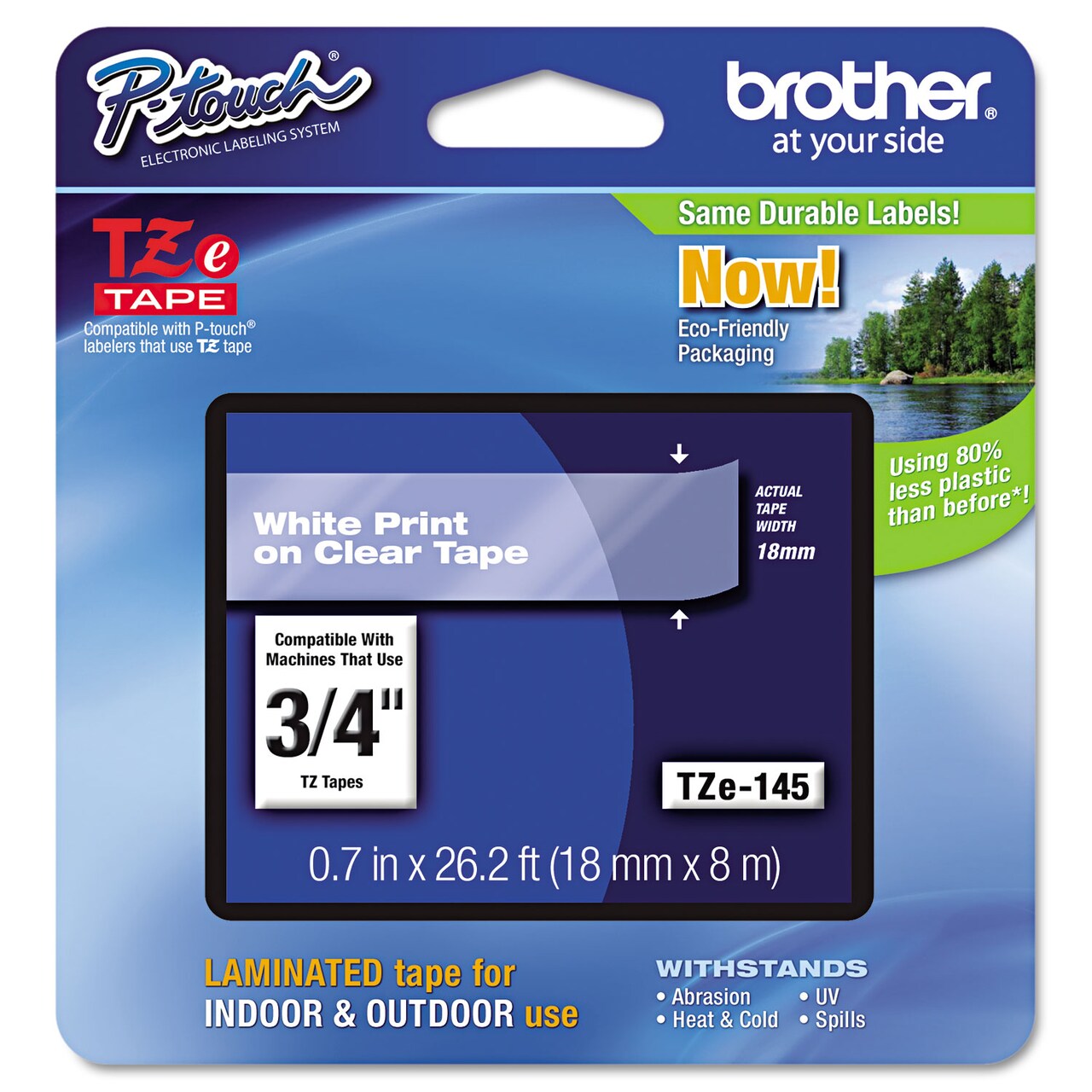 Brother TZe Standard Adhesive Laminated Labeling Tape 0.7 x 26.2 ft White on Clear